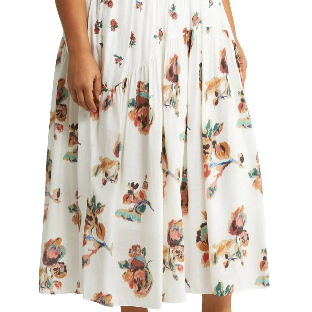 NWT Vince Ikat Floral Smocked Midi Skirt 2X Plus in Optic White - Picture 10 of 14